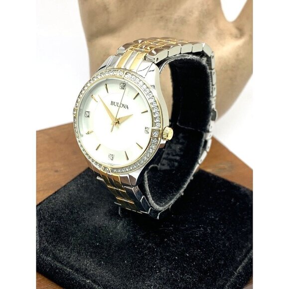 Bulova Women's Watch 98L273 Mother of Pearl Dial Crystal Accent Two Tone - Picture 2 of 13